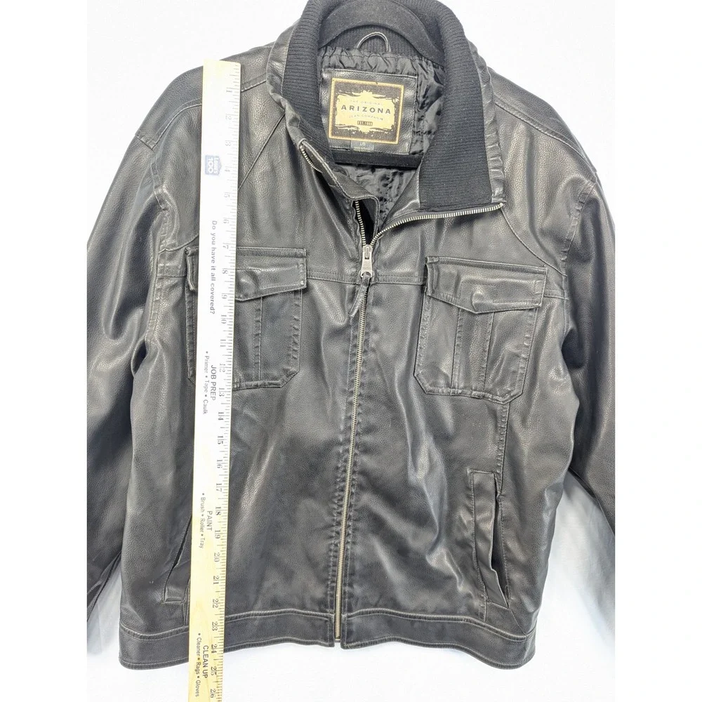 Arizona Jean Company Mens Faux‎ Leather Jacket Black Full Zip L G Ribbed Collar